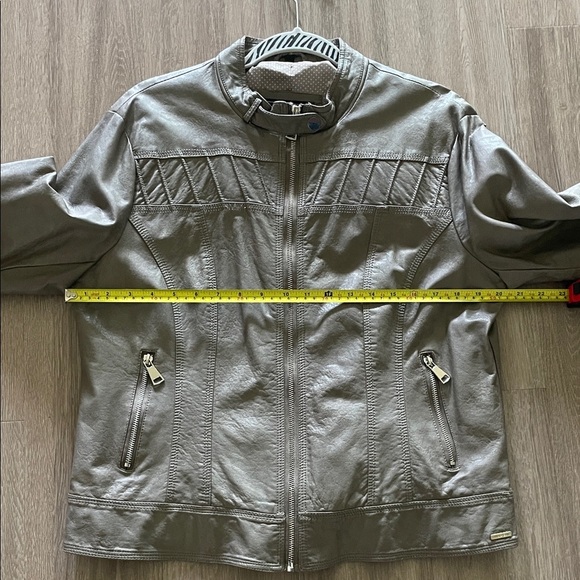 Rino Pelle Women Gray Taupe Faux Leather Moto Jacket Bikercore Outdoor Causal - Picture 10 of 14